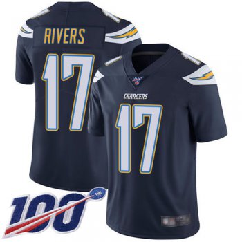 Chargers #17 Philip Rivers Navy Blue Team Color Men's Stitched Football 100th Season Vapor Limited Jersey