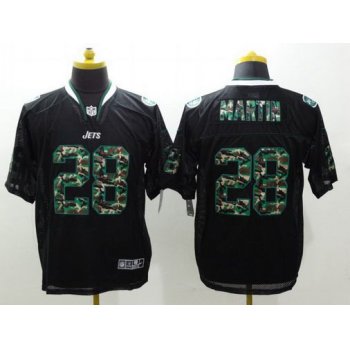 Men's New York Jets #28 Curtis Martin Black With Camo Fashion NFL Nike Elite Jersey