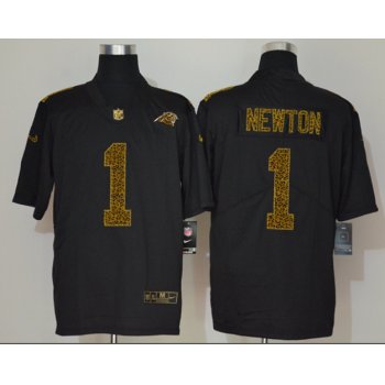 Men's Carolina Panthers #1 Cam Newton Black 2020 Nike Flocked Leopard Print Vapor Limited NFL Jersey