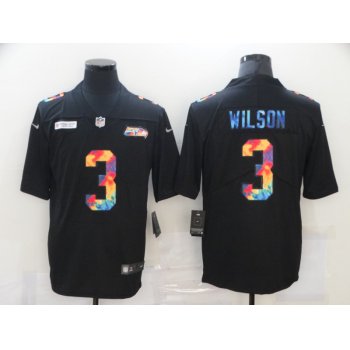 Men's Seattle Seahawks #3 Russell Wilson Multi-Color Black 2020 NFL Crucial Catch Vapor Untouchable Nike Limited Jersey