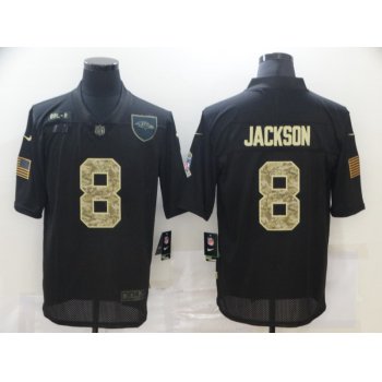 Men's Baltimore Ravens #8 Lamar Jackson Black Camo 2020 Salute To Service Stitched NFL Nike Limited Jersey