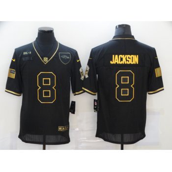 Men's Baltimore Ravens #8 Lamar Jackson Black Gold 2020 Salute To Service Stitched NFL Nike Limited Jersey