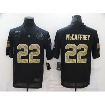 Men's Carolina Panthers #22 Christian McCaffrey Black Camo 2020 Salute To Service Stitched NFL Nike Limited Jersey