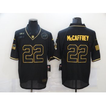 Men's Carolina Panthers #22 Christian McCaffrey Black Gold 2020 Salute To Service Stitched NFL Nike Limited Jersey