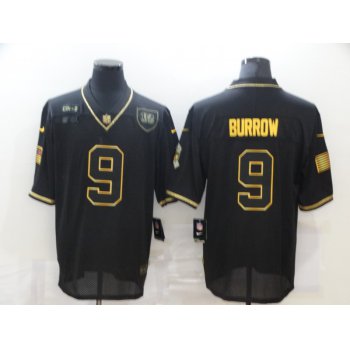 Men's Cincinnati Bengals #9 Joe Burrow Black Gold 2020 Salute To Service Stitched NFL Nike Limited Jersey