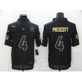 Men's Dallas Cowboys #4 Dak Prescott Black 2020 Salute To Service Stitched NFL Nike Limited Jersey