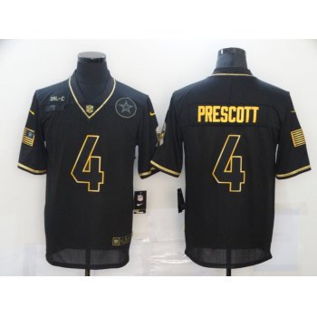 Men's Dallas Cowboys #4 Dak Prescott Black Gold 2020 Salute To Service Stitched NFL Nike Limited Jersey