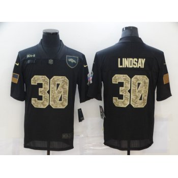 Men's Denver Broncos #30 Phillip Lindsay Black Camo 2020 Salute To Service Stitched NFL Nike Limited Jersey