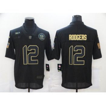 Men's Green Bay Packers #12 Aaron Rodgers Black 2020 Salute To Service Stitched NFL Nike Limited Jersey