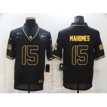 Men's Kansas City Chiefs #15 Patrick Mahomes Black Gold 2020 Salute To Service Stitched NFL Nike Limited Jersey