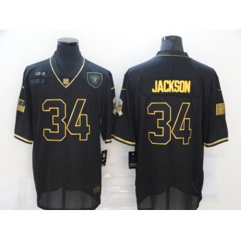 Men's Las Vegas Raiders #34 Bo Jackson Black Gold 2020 Salute To Service Stitched NFL Nike Limited Jersey