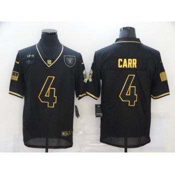 Men's Las Vegas Raiders #4 Derek Carr Black Gold 2020 Salute To Service Stitched NFL Nike Limited Jersey