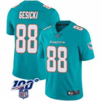 Men's Miami Dolphins #88 Mike Mike Gesicki Limited Aqua Team Color 100th Vapor Untouchable Jersey