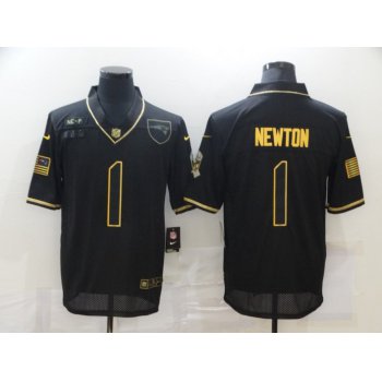 Men's New England Patriots #1 Cam Newton Black Gold 2020 Salute To Service Stitched NFL Nike Limited Jersey