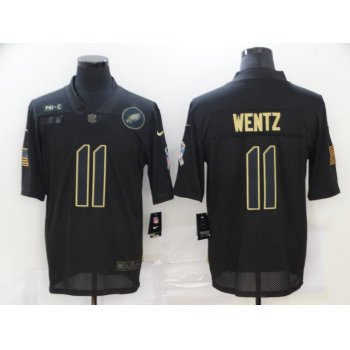 Men's Philadelphia Eagles #11 Carson Wentz Black 2020 Salute To Service Stitched NFL Nike Limited Jersey