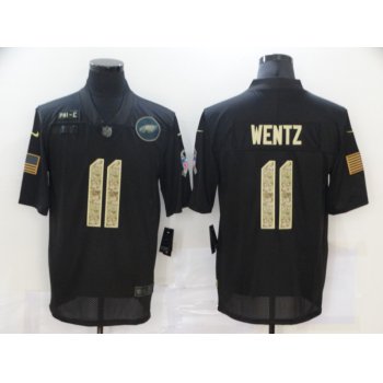 Men's Philadelphia Eagles #11 Carson Wentz Black Camo 2020 Salute To Service Stitched NFL Nike Limited Jersey