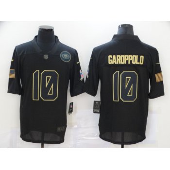 Men's San Francisco 49ers #10 Jimmy Garoppolo Black 2020 Salute To Service Stitched NFL Nike Limited Jersey