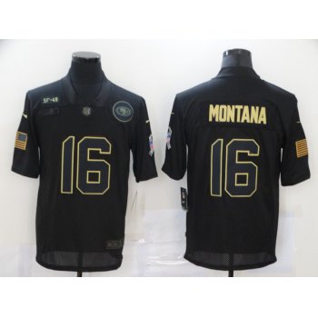 Men's San Francisco 49ers #16 Joe Montana Black 2020 Salute To Service Stitched NFL Nike Limited Jersey