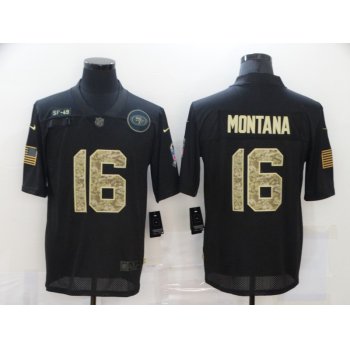 Men's San Francisco 49ers #16 Joe Montana Black Camo 2020 Salute To Service Stitched NFL Nike Limited Jersey