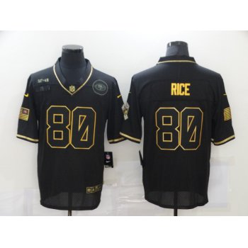 Men's San Francisco 49ers #80 Jerry Rice Black Gold 2020 Salute To Service Stitched NFL Nike Limited Jersey