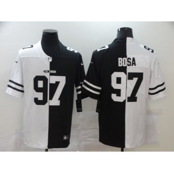 Men's San Francisco 49ers #97 Nick Bosa White Black Peaceful Coexisting 2020 Vapor Untouchable Stitched NFL Nike Limited Jersey