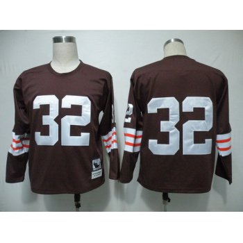 Cleveland Browns #32 Jim Brown Brown Long-Sleeved Throwback Jersey