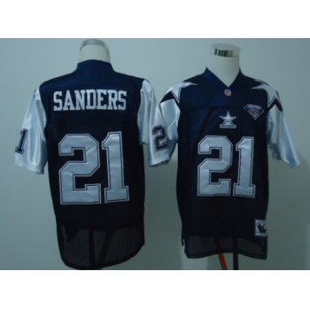 Dallas Cowboys #21 Deion Sanders Blue Thanksgiving 75TH Throwback Jersey