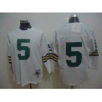 Green Bay Packers #5 Paul Hornung White Long-Sleeved Throwback Jersey