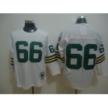 Green Bay Packers #66 Ray Nitschke White Long-Sleeved Throwback Jersey