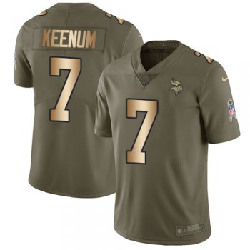 Men's Nike Minnesota Vikings #7 Case Keenum Limited Olive Gold 2017 Salute to Service NFL Jersey