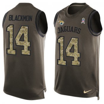 Men's Jacksonville Jaguars #14 Justin Blackmon Green Salute to Service Hot Pressing Player Name & Number Nike NFL Tank Top Jersey