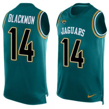 Men's Jacksonville Jaguars #14 Justin Blackmon Teal Green Hot Pressing Player Name & Number Nike NFL Tank Top Jersey