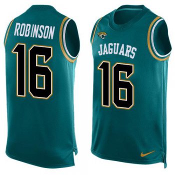 Men's Jacksonville Jaguars #16 Denard Robinson Teal Green Hot Pressing Player Name & Number Nike NFL Tank Top Jersey