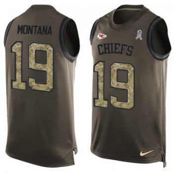 Men's Kansas City Chiefs #19 Joe Montana Green Salute to Service Hot Pressing Player Name & Number Nike NFL Tank Top Jersey