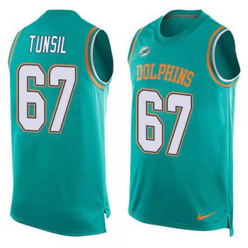 Men's Miami Dolphins #67 Laremy Tunsil Aqua Green Hot Pressing Player Name & Number Nike NFL Tank Top Jersey