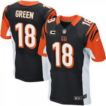 Nike Cincinnati Bengals #18 A.J. Green Black C Patch Elite Jersey