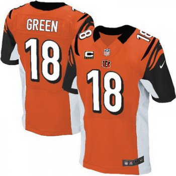 Nike Cincinnati Bengals #18 A.J. Green Orange C Patch Elite Jersey