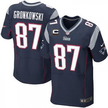 Nike New England Patriots #87 Rob Gronkowski Blue C Patch Elite Jersey