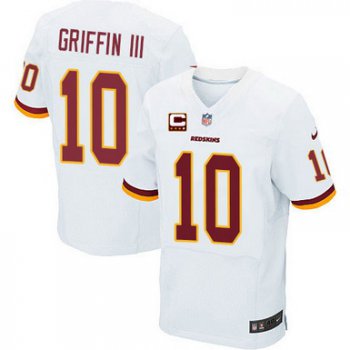 Nike Washington Redskins #10 Robert Griffin III White C Patch Elite Jersey