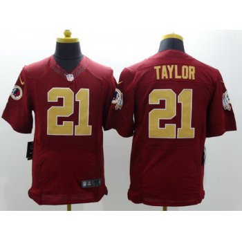 Nike Washington Redskins #21 Sean Taylor Red With Gold Elite Jersey