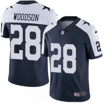 Nike Dallas Cowboys #28 Darren Woodson Navy Blue Thanksgiving Men's Stitched NFL Vapor Untouchable Limited Throwback Jersey