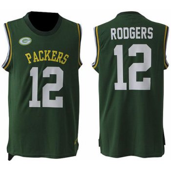 Men's Green Bay Packers #12 Aaron Rodgers Green Hot Pressing Player Name & Number Nike NFL Tank Top Jersey