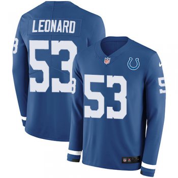 Nike Colts #53 Darius Leonard Royal Blue Team Color Men's Stitched NFL Limited Therma Long Sleeve Jersey