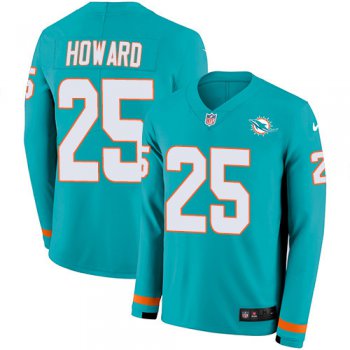 Nike Dolphins #25 Xavien Howard Aqua Green Team Color Men's Stitched NFL Limited Therma Long Sleeve Jersey