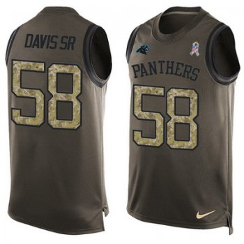 Men's Carolina Panthers #58 Thomas Davis SR Green Salute to Service Hot Pressing Player Name & Number Nike NFL Tank Top Jersey