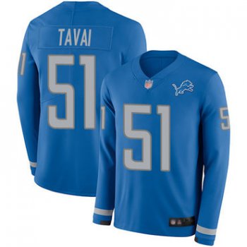 Lions #51 Jahlani Tavai Blue Team Color Men's Stitched Football Limited Therma Long Sleeve Jersey