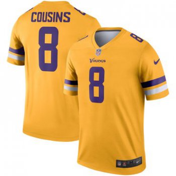 Nike Minnesota Vikings 8 Kirk Cousins Gold Inverted Legend Jersey