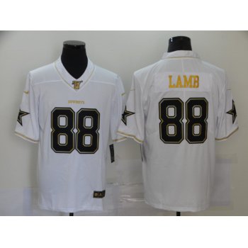 Men's Dallas Cowboys #88 CeeDee Lamb White 100th Season Golden Edition Jersey