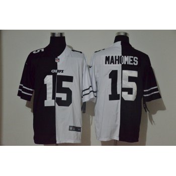 Men's Kansas City Chiefs #15 Patrick Mahomes Black White Peaceful Coexisting 2020 Vapor Untouchable Stitched NFL Nike Limited Jersey