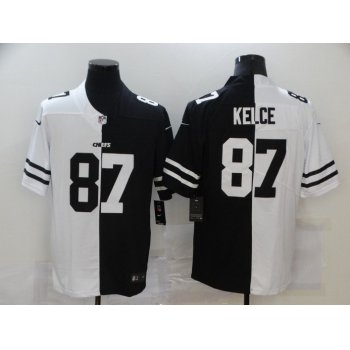 Men's Kansas City Chiefs #87 Travis Kelce White Black Peaceful Coexisting 2020 Vapor Untouchable Stitched NFL Nike Limited Jersey